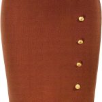 Kate Kasin Women Knit Pencil Skirt Knee Length High Waisted Slit Bodycon Sweater Skirts with Buttons